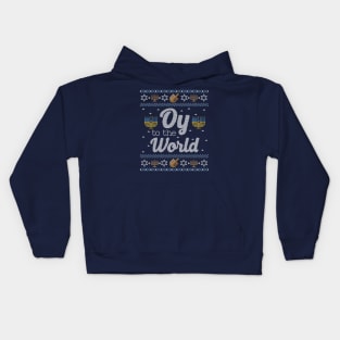 Funny Ugly Hanukkah Sweater, Oy to the World Kids Hoodie